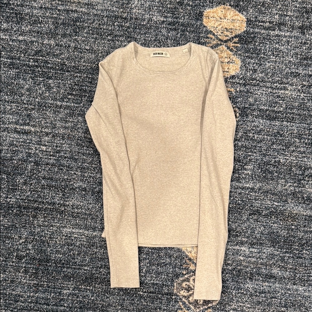 Buck Mason Gray Beige Long Sleeve ribbed Top